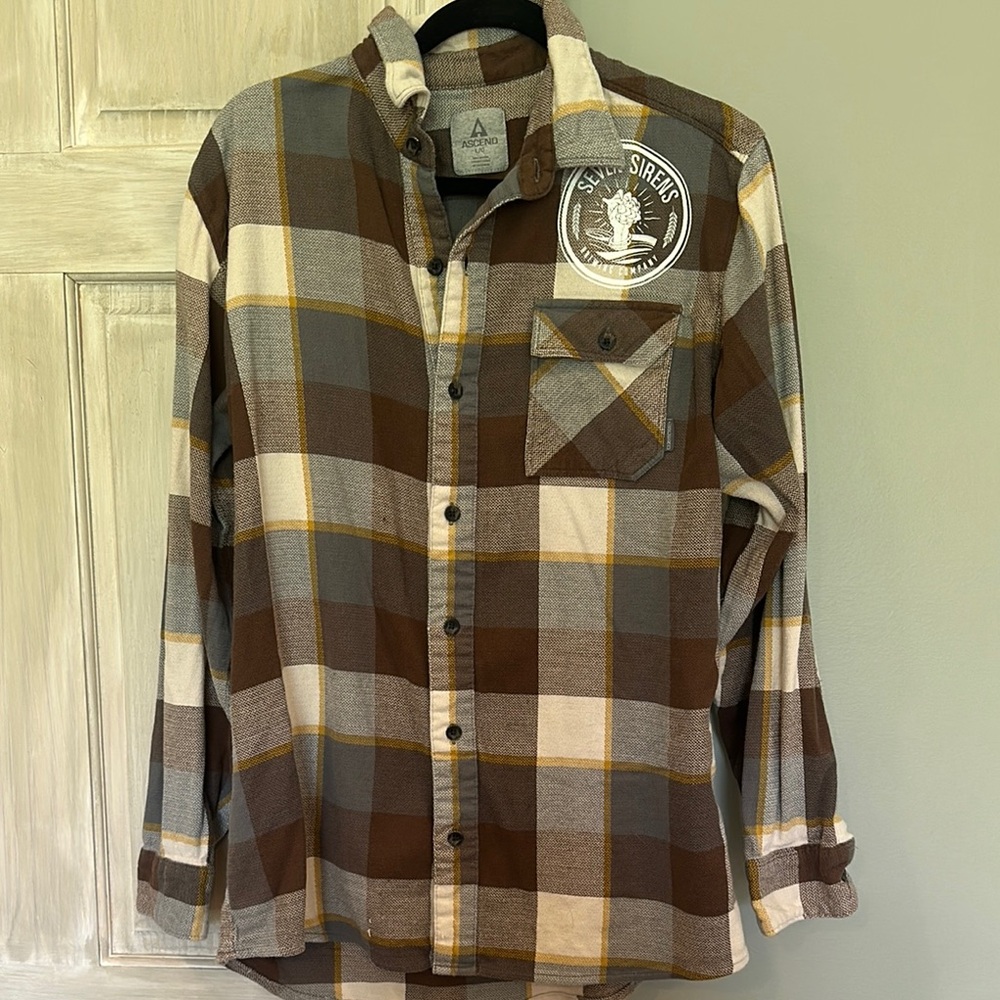 Seven sirens brewing company Brown Plaid Men's Shirt